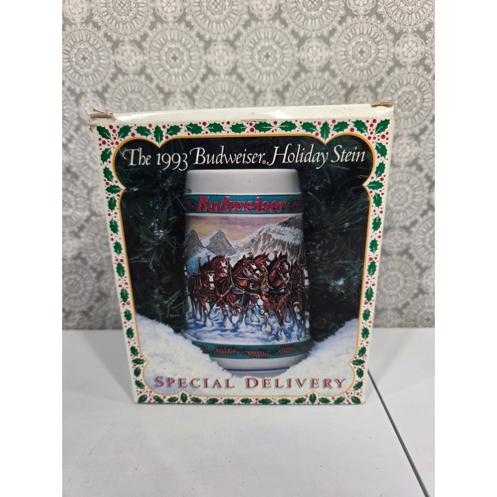 1993 Budweiser Holiday Stein Special Delivery Nora Koerber Collectible Mug Cup
